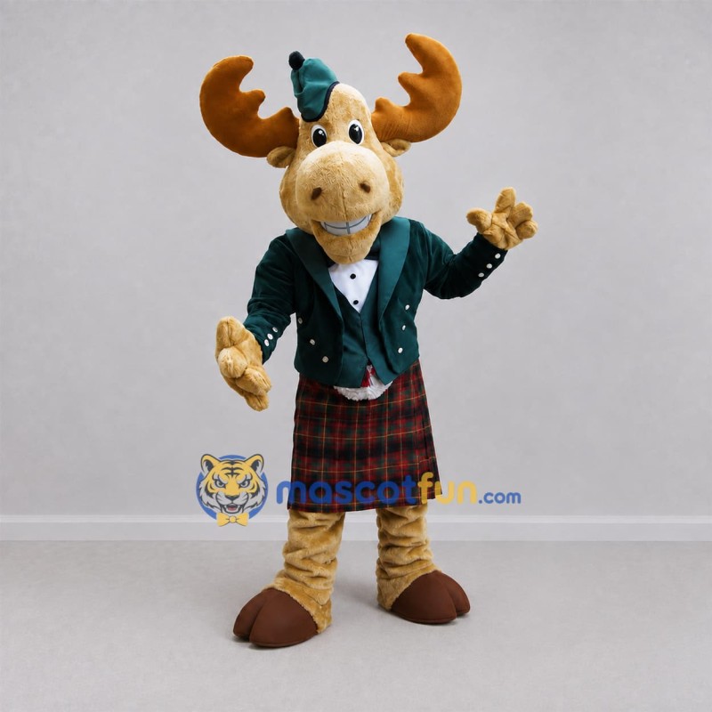 Custom Tan Highlander Moose Mascot Costume Adult Full Body Suit for Highland Games Custom Tan Highlander Moose Mascot Costume Adult Full Body Suit for Highland Games