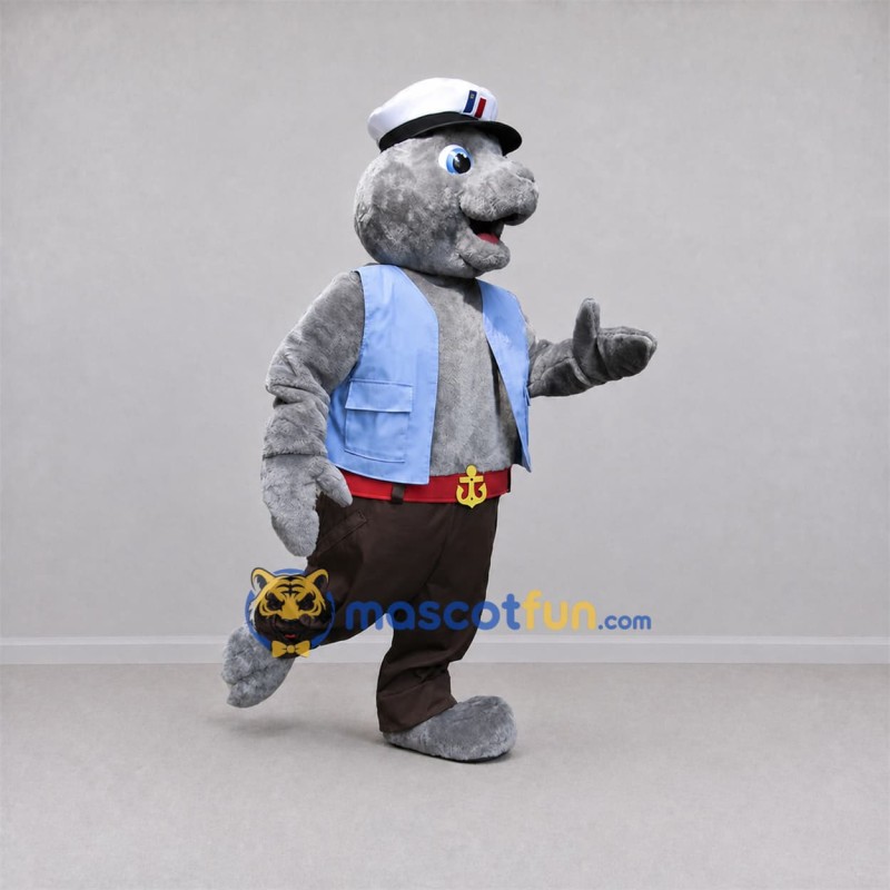 Custom Gray Sailor Seal Mascot Costume Adult Full Body Suit for Marine Events Custom Gray Sailor Seal Mascot Costume Adult Full Body Suit for Marine Events