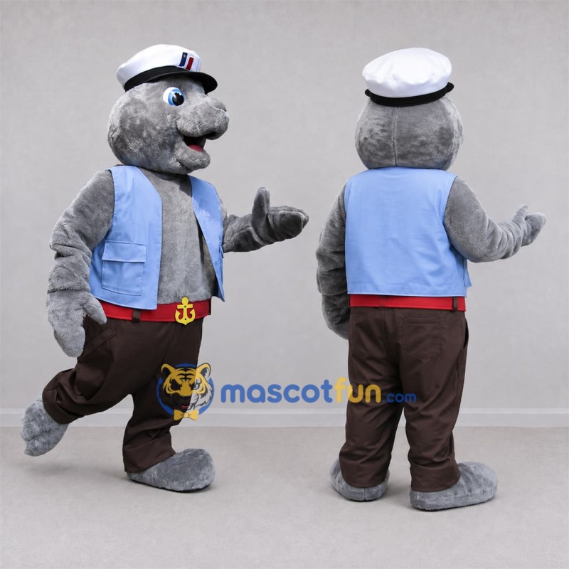 Custom Gray Sailor Seal Mascot Costume Adult Full Body Suit for Marine Events Custom Gray Sailor Seal Mascot Costume Adult Full Body Suit for Marine Events