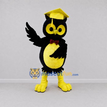 Custom Black and Yellow Graduation Owl Mascot Costume Adult Full Body Suit for Graduation Events Custom Black and Yellow Graduation Owl Mascot Costume Adult Full Body Suit for Graduation Events