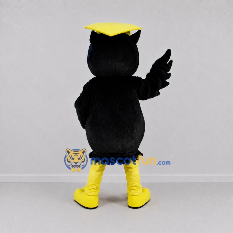 Custom Black and Yellow Graduation Owl Mascot Costume Adult Full Body Suit for Graduation Events Custom Black and Yellow Graduation Owl Mascot Costume Adult Full Body Suit for Graduation Events