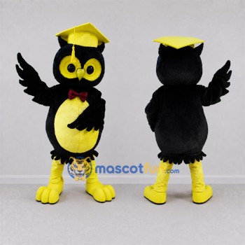 Custom Black and Yellow Graduation Owl Mascot Costume Adult Full Body Suit for Graduation Events