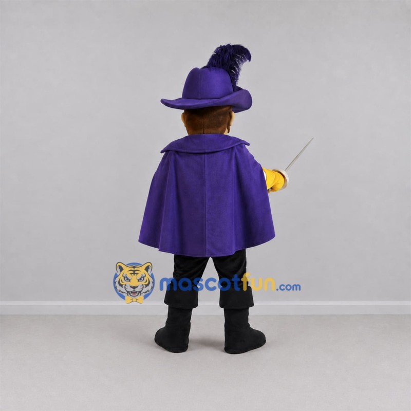 Custom Purple and Yellow Musketeer Mascot Costume Adult Full Body Suit for Themed Events