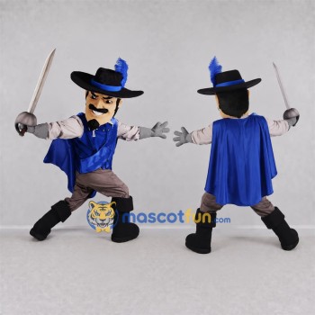 Custom Blue and Black Musketeer Mascot Costume Adult Full Body Suit for Themed Events