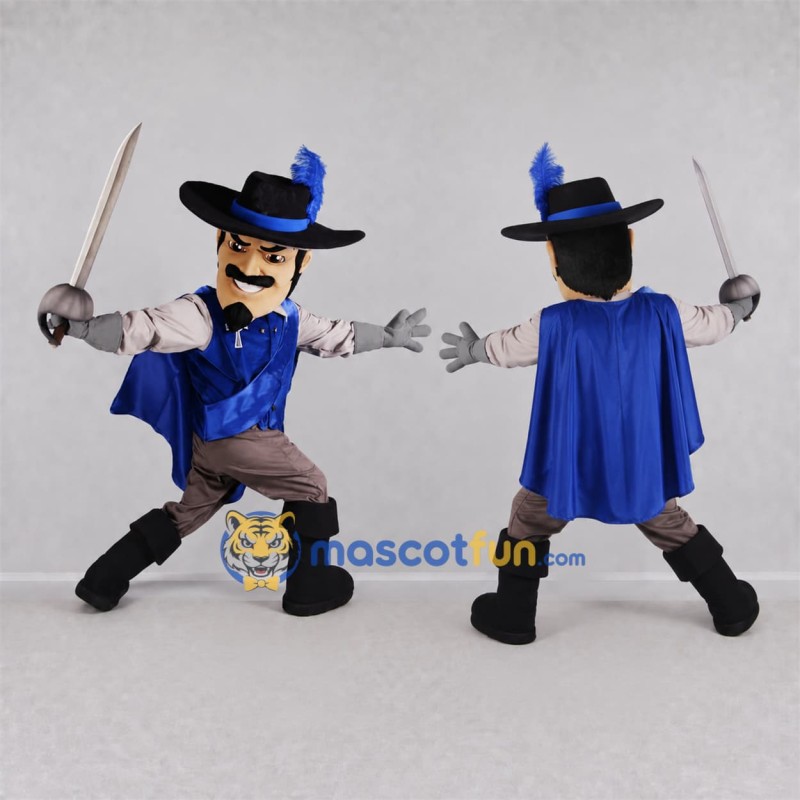 Custom Blue and Black Musketeer Mascot Costume Adult Full Body Suit for Themed Events Custom Blue and Black Musketeer Mascot Costume Adult Full Body Suit for Themed Events