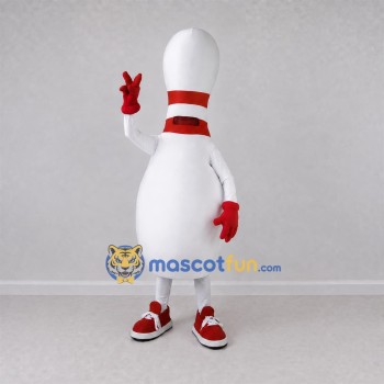 Custom White and Red Bowling Pin Mascot Costume Adult Full Body Suit for Bowling Events Custom White and Red Bowling Pin Mascot Costume Adult Full Body Suit for Bowling Events