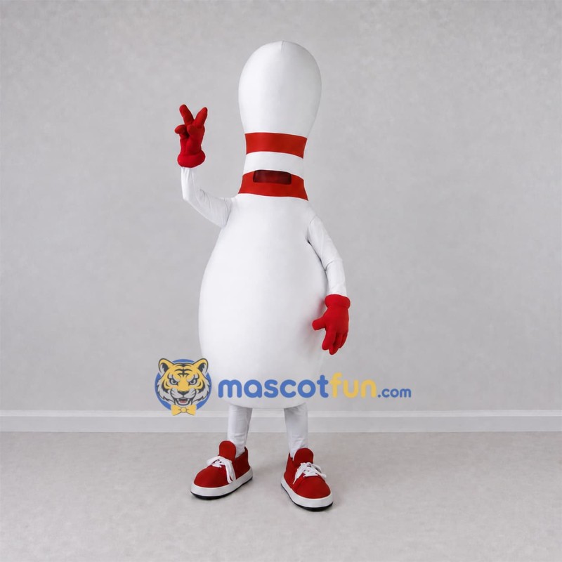 Custom White and Red Bowling Pin Mascot Costume Adult Full Body Suit for Bowling Events Custom White and Red Bowling Pin Mascot Costume Adult Full Body Suit for Bowling Events