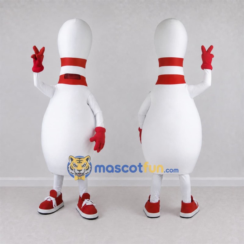 Custom White and Red Bowling Pin Mascot Costume Adult Full Body Suit for Bowling Events Custom White and Red Bowling Pin Mascot Costume Adult Full Body Suit for Bowling Events