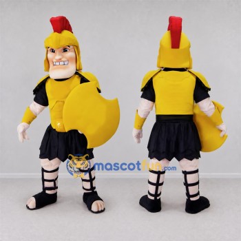 Custom Yellow and Black Spartan Warrior Mascot Costume Adult Full Body Suit for Sports Events