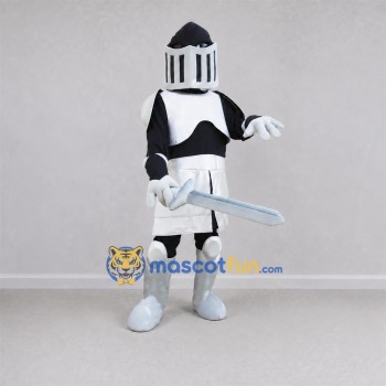 Custom White and Black Knight Mascot Costume Adult Full Body Suit for Medieval Events Custom White and Black Knight Mascot Costume Adult Full Body Suit for Medieval Events
