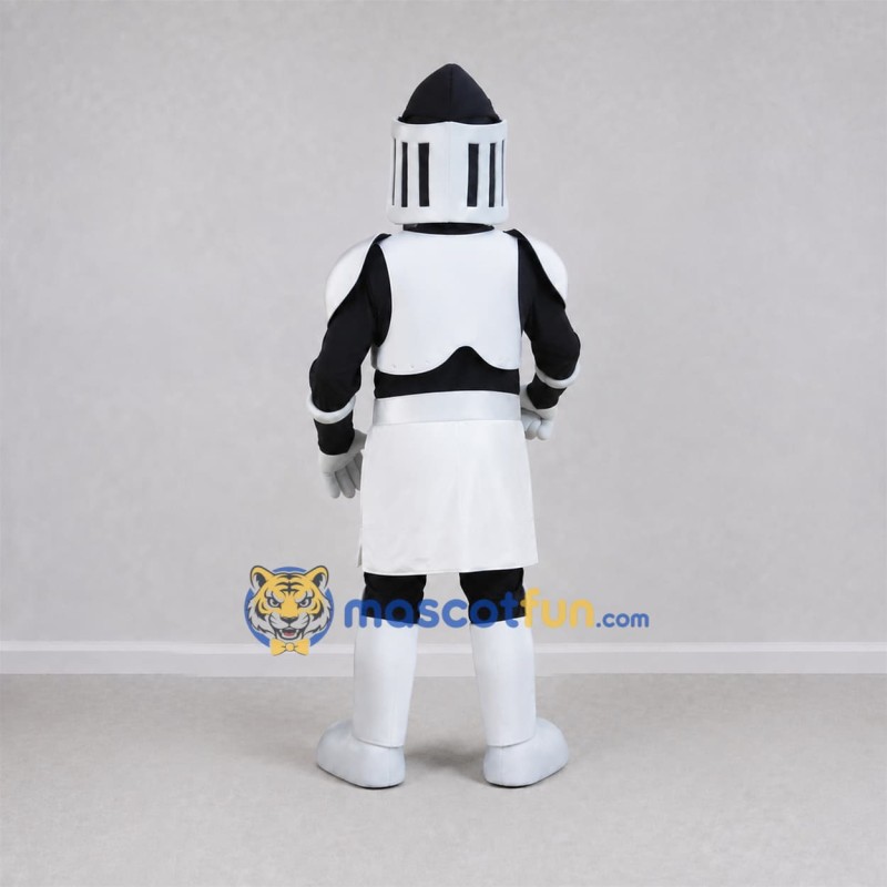 Custom White and Black Knight Mascot Costume Adult Full Body Suit for Medieval Events Custom White and Black Knight Mascot Costume Adult Full Body Suit for Medieval Events