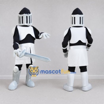 Custom White and Black Knight Mascot Costume Adult Full Body Suit for Medieval Events