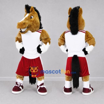 Custom Brown and White Horse Mascot Costume Adult Full Body Suit for Sports Events