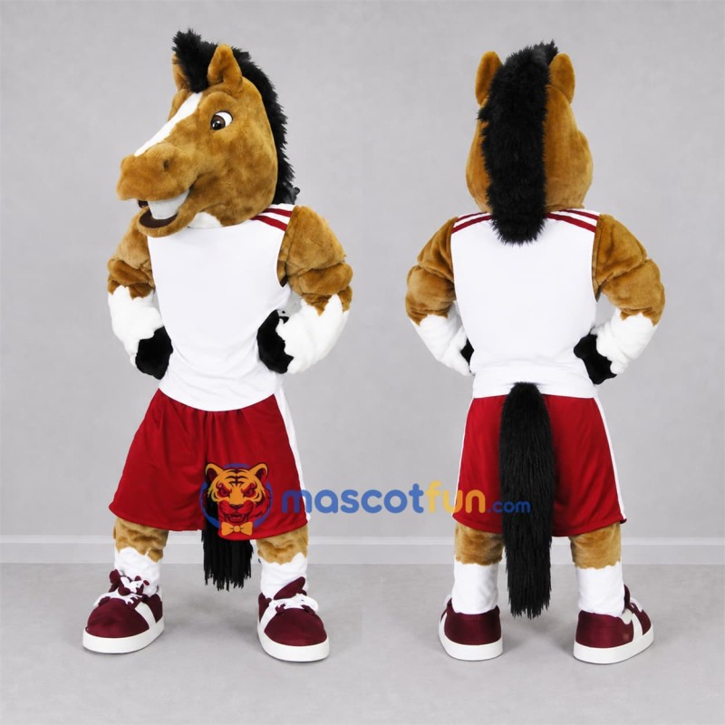 Custom Brown and White Horse Mascot Costume Adult Full Body Suit for Sports Events Custom Brown and White Horse Mascot Costume Adult Full Body Suit for Sports Events
