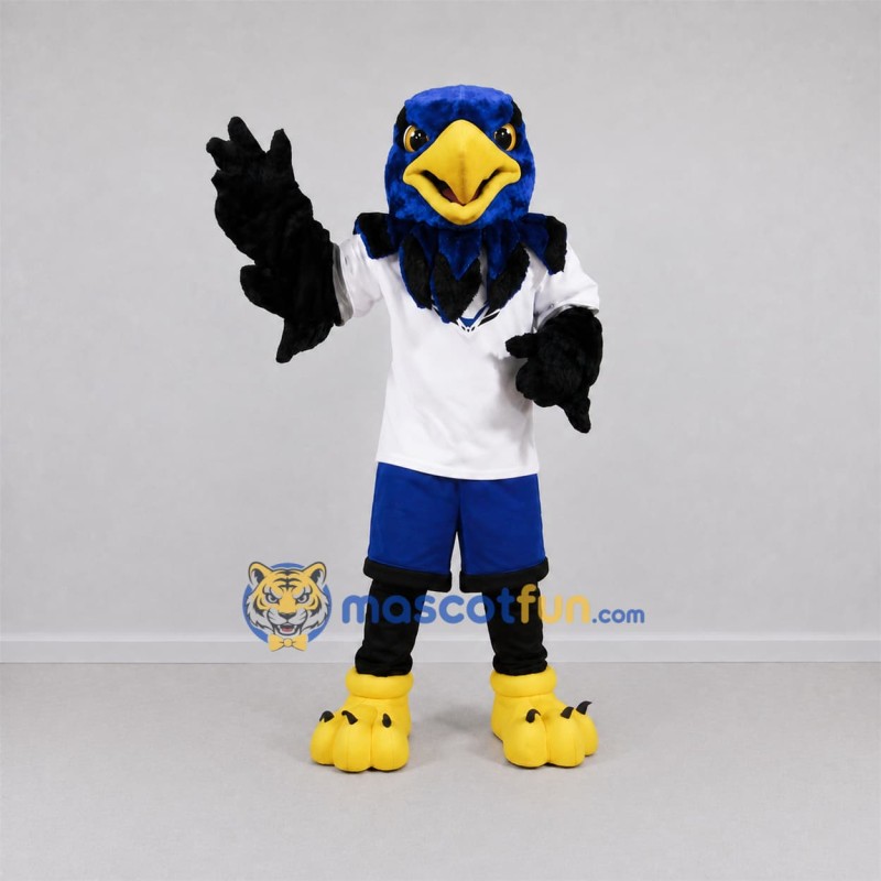Custom Blue and Black Bird Mascot Costume Adult Full Body Suit for Sports Events