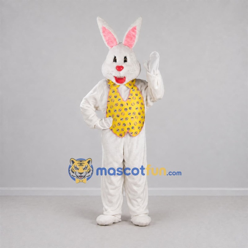 Custom White and Yellow Easter Bunny Mascot Costume Adult Full Body Suit for Easter Events Custom White and Yellow Easter Bunny Mascot Costume Adult Full Body Suit for Easter Events
