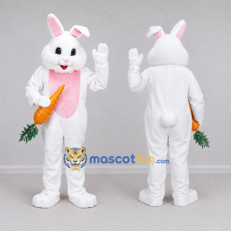 Custom White and Pink Rabbit Mascot Costume Adult Full Body Suit for Easter Events Custom White and Pink Rabbit Mascot Costume Adult Full Body Suit for Easter Events