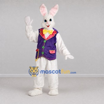 Custom White Easter Bunny Mascot Costume Adult Full Body Suit for Easter Egg Hunts