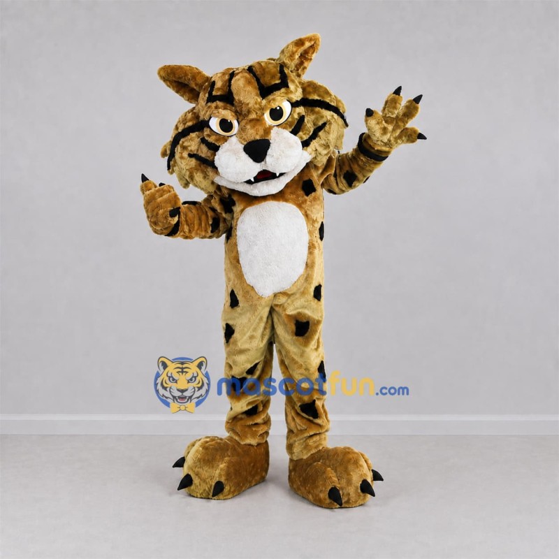 Custom Tan and Black Wildcat Mascot Costume Adult Full Body Suit for Sports Events Custom Tan and Black Wildcat Mascot Costume Adult Full Body Suit for Sports Events