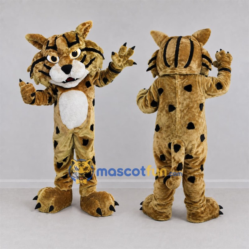 Custom Tan and Black Wildcat Mascot Costume Adult Full Body Suit for Sports Events Custom Tan and Black Wildcat Mascot Costume Adult Full Body Suit for Sports Events