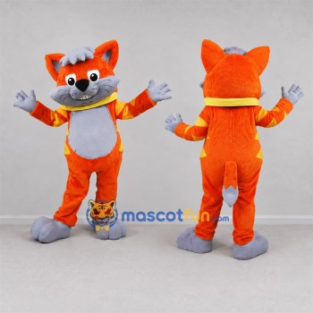Custom Orange and Gray Cat Mascot Costume Adult Full Body Suit for School Events