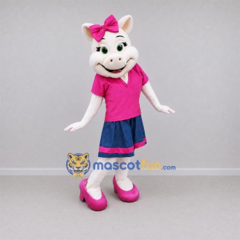 Custom White and Pink Pig Mascot Costume Adult Full Body Suit for Farm Events Custom White and Pink Pig Mascot Costume Adult Full Body Suit for Farm Events