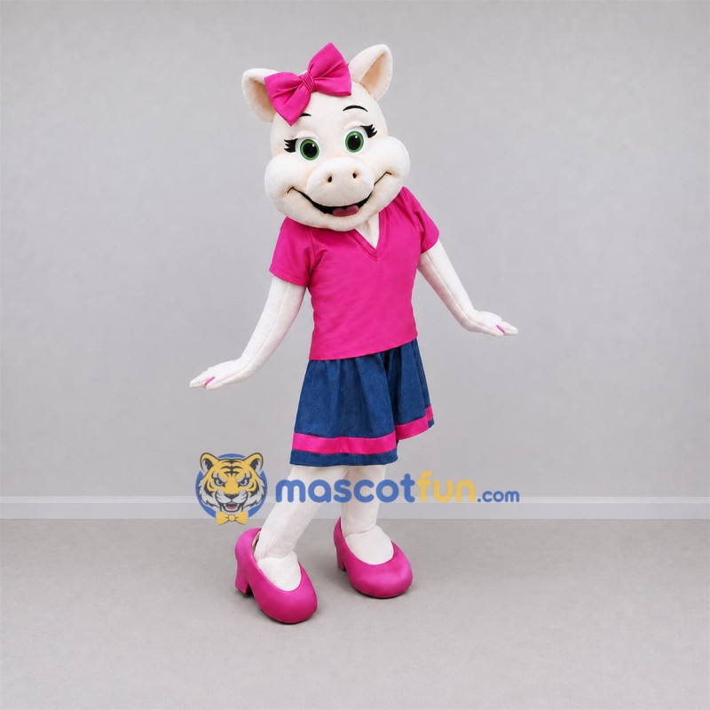 Custom White and Pink Pig Mascot Costume Adult Full Body Suit for Farm Events Custom White and Pink Pig Mascot Costume Adult Full Body Suit for Farm Events