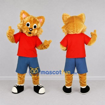 Custom Orange and Red Cat Mascot Costume Adult Full Body Suit for School Events