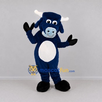 Custom Navy Blue and White Bull Mascot Costume Adult Full Body Suit for Sports Events