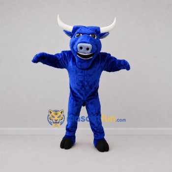 Custom Blue and White Bull Mascot Costume Adult Full Body Suit for Sports Events