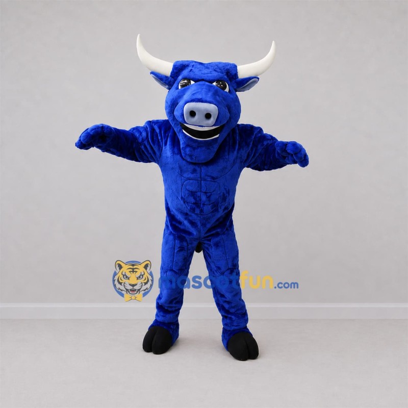 Custom Blue and White Bull Mascot Costume Adult Full Body Suit for Sports Events Custom Blue and White Bull Mascot Costume Adult Full Body Suit for Sports Events