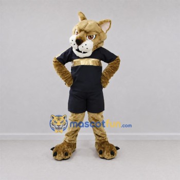 Custom Tan and Black Wildcat Mascot Costume Adult Full Body Suit for Sports Events Custom Tan and Black Wildcat Mascot Costume Adult Full Body Suit for Sports Events