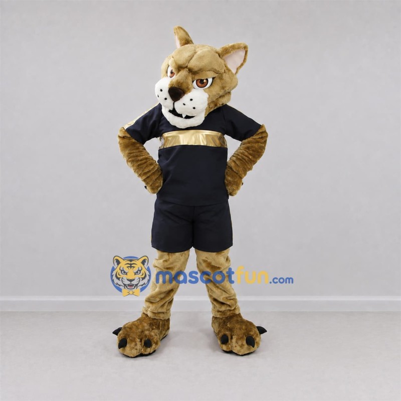 Custom Tan and Black Wildcat Mascot Costume Adult Full Body Suit for Sports Events