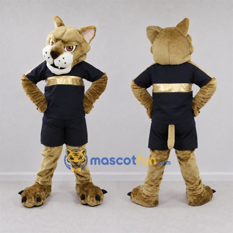 Custom Tan and Black Wildcat Mascot Costume Adult Full Body Suit for Sports Events