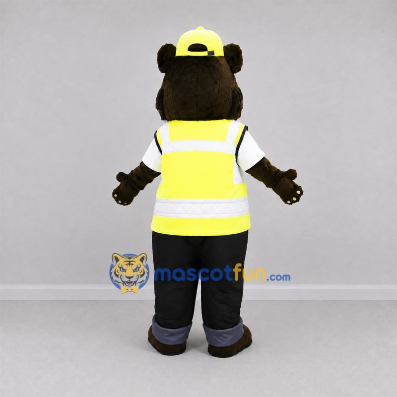 Custom Brown and Yellow Safety Bear Mascot Costume Adult Full Body Suit for Safety Awareness Events Custom Brown and Yellow Safety Bear Mascot Costume Adult Full Body Suit for Safety Awareness Events