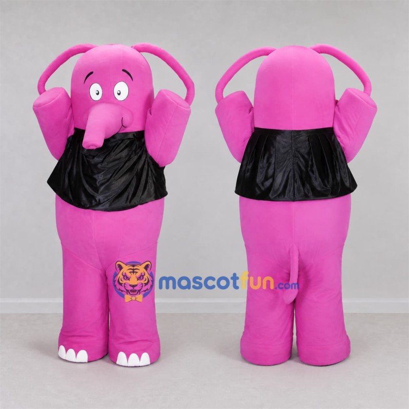Custom Pink and Black Elephant Mascot Costume Adult Full Body Suit for School Events Custom Pink and Black Elephant Mascot Costume Adult Full Body Suit for School Events
