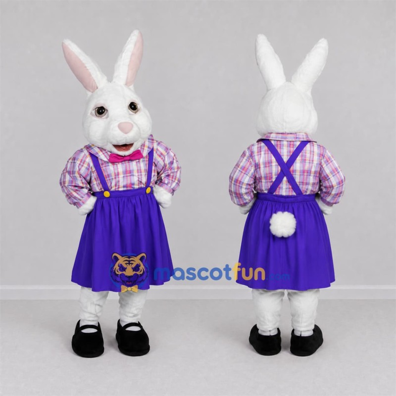 Custom White and Purple Easter Bunny Mascot Costume Adult Full Body Suit for Easter Events Custom White and Purple Easter Bunny Mascot Costume Adult Full Body Suit for Easter Events