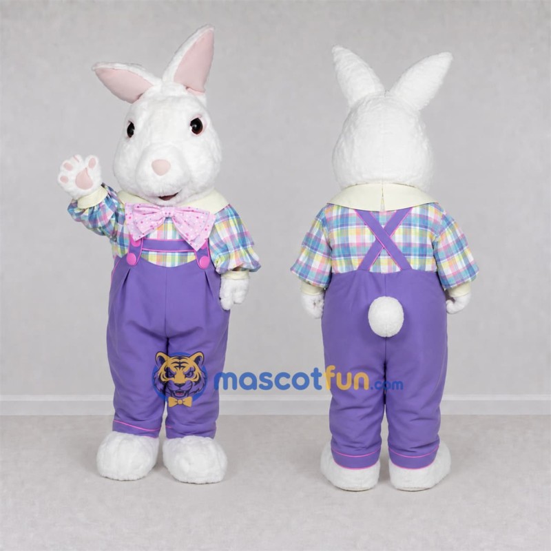 Custom White and Purple Easter Bunny Mascot Costume Adult Full Body Suit for Easter Events Custom White and Purple Easter Bunny Mascot Costume Adult Full Body Suit for Easter Events