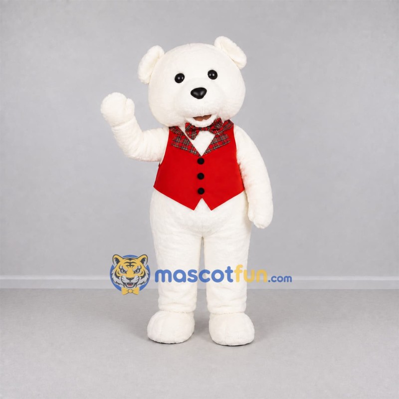 Custom White and Red Teddy Bear Mascot Costume Adult Full Body Suit for Holiday Events Custom White and Red Teddy Bear Mascot Costume Adult Full Body Suit for Holiday Events