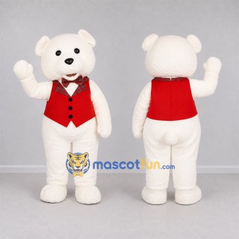 Custom White and Red Teddy Bear Mascot Costume Adult Full Body Suit for Holiday Events
