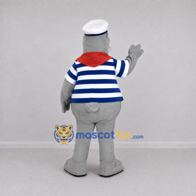 Custom Gray and Blue Sailor Seal Mascot Costume Adult Full Body Suit for Marine Events Custom Gray and Blue Sailor Seal Mascot Costume Adult Full Body Suit for Marine Events