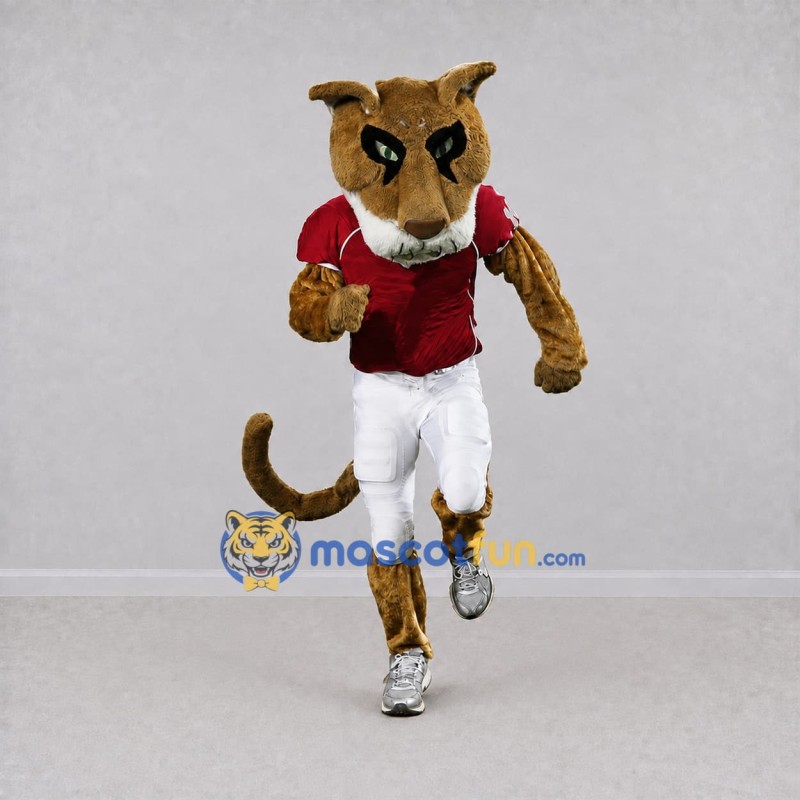 Custom Tan and Red Cougar Mascot Costume Adult Full Body Suit for Sports Events Custom Tan and Red Cougar Mascot Costume Adult Full Body Suit for Sports Events