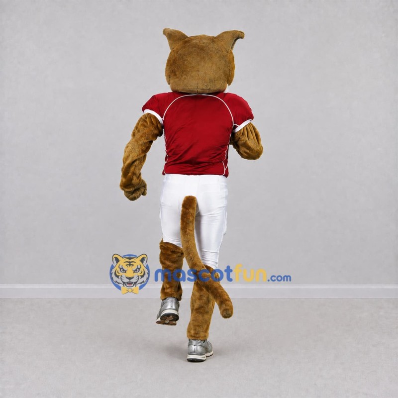 Custom Tan and Red Cougar Mascot Costume Adult Full Body Suit for Sports Events Custom Tan and Red Cougar Mascot Costume Adult Full Body Suit for Sports Events