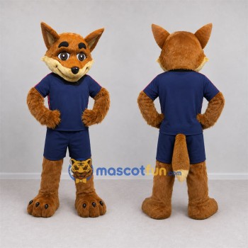 Custom Brown and Blue Fox Mascot Costume Adult Full Body Suit for School Events
