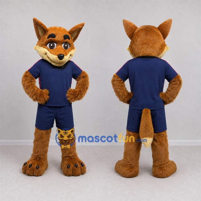 Custom Brown and Blue Fox Mascot Costume Adult Full Body Suit for School Events Custom Brown and Blue Fox Mascot Costume Adult Full Body Suit for School Events
