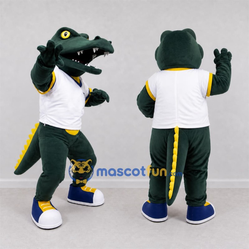 Custom Green and White Crocodile Mascot Costume Adult Full Body Suit for Sports Events Custom Green and White Crocodile Mascot Costume Adult Full Body Suit for Sports Events
