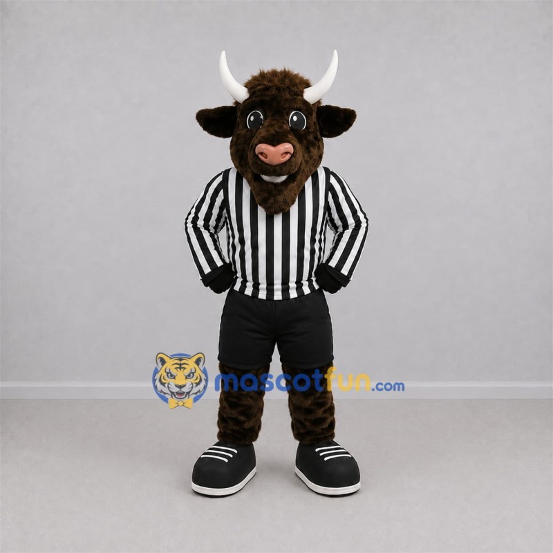 Custom Brown and White Referee Bull Mascot Costume Adult Full Body Suit for Sports Events Custom Brown and White Referee Bull Mascot Costume Adult Full Body Suit for Sports Events