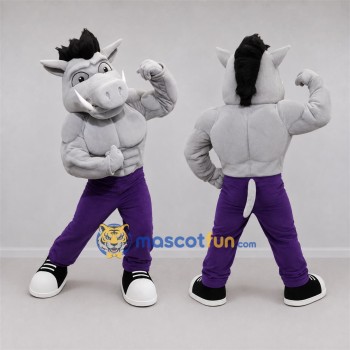 Custom Gray and Purple Horse Mascot Costume Adult Full Body Suit for Sports Events