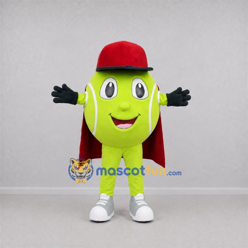 Custom Green and Red Tennis Ball Mascot Costume Adult Full Body Suit for Tennis Events Custom Green and Red Tennis Ball Mascot Costume Adult Full Body Suit for Tennis Events