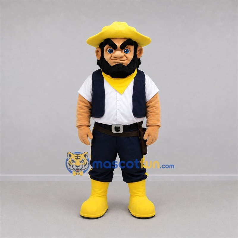 Custom Yellow and Navy Blue Cowboy Mascot Costume Adult Full Body Suit for Western Events Custom Yellow and Navy Blue Cowboy Mascot Costume Adult Full Body Suit for Western Events